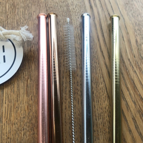 Set of 4 metal straws with abstract canvas pouch - Picture 2 of 4